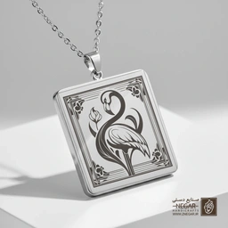 گردنبند طرح سیلوئت فلامینگو (حکاکی لیزری فایبر، مدل قاب مربع) کد 501275