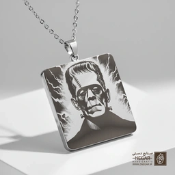 گردنبند طرح فرانکنشتاین (Horror) (حکاکی لیزری فایبر، مدل قاب مربع) کد 501297