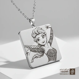گردنبند طرح رقص یخی السا (حکاکی لیزری فایبر، مدل قاب مربع) کد 501336