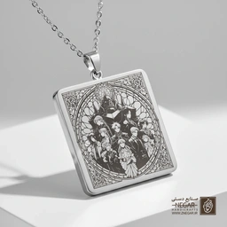 گردنبند طرح ادوارد و آلفونس الریک (حکاکی لیزری فایبر، مدل قاب مربع) کد 501371