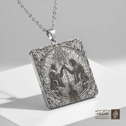 گردنبند طرح تقابل جان اسنو و دنریس (حکاکی لیزری فایبر، مدل قاب مربع) کد 501386