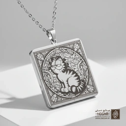 گردنبند طرح گارفیلد ایستاده و شاد (حکاکی لیزری فایبر، مدل قاب مربع) کد 501405