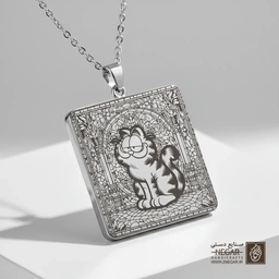گردنبند طرح گارفیلد کلاسیک ایستاده (حکاکی لیزری فایبر، مدل قاب مربع) کد 501414