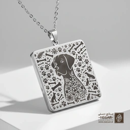 گردنبند طرح سگ پوینتر و نقوش انتزاعی (حکاکی لیزری فایبر، مدل قاب مربع) کد 501420