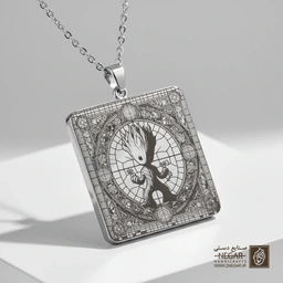 گردنبند طرح گروت و نمادهای فضایی (حکاکی لیزری فایبر، مدل قاب مربع) کد 501567