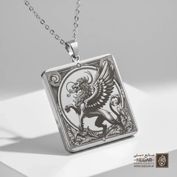 گردنبند طرح گریفون در حال پرواز (حکاکی لیزری فایبر، مدل قاب مربع) کد 501582