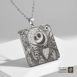 گردنبند طرح چهره جک اسکلینگتون ماندالایی (حکاکی لیزری فایبر، مدل قاب مربع) کد 501662