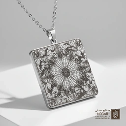 گردنبند طرح تار عنکبوت در قاب دایره (حکاکی لیزری فایبر، مدل قاب مربع) کد 501701