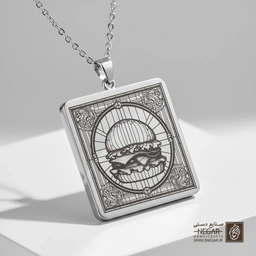 گردنبند طرح ساندویچ همبرگر در قاب (حکاکی لیزری فایبر، مدل قاب مربع) کد 501731