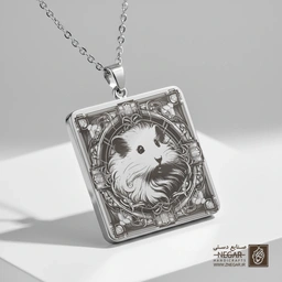 گردنبند طرح چهره همستر رئال (حکاکی لیزری فایبر، مدل قاب مربع) کد 501733