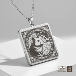 گردنبند طرح همستر و نماد هدف (حکاکی لیزری فایبر، مدل قاب مربع) کد 501739