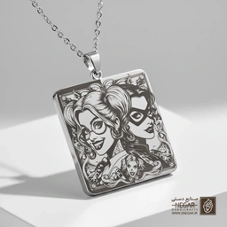 گردنبند طرح هارلی کوئین مدرن (حکاکی لیزری فایبر، مدل قاب مربع) کد 501777