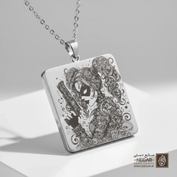 گردنبند طرح هارلی کوئین جنگجو (حکاکی لیزری فایبر، مدل قاب مربع) کد 501783