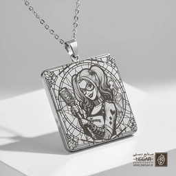 گردنبند طرح هارلی کوئین در کادر دایره (حکاکی لیزری فایبر، مدل قاب مربع) کد 501786