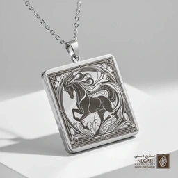 گردنبند طرح اسب سیاه (سیلئوت) (حکاکی لیزری فایبر، مدل قاب مربع) کد 501879