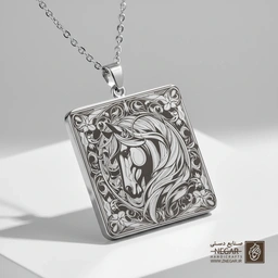 گردنبند طرح چهره اسب (حکاکی لیزری فایبر، مدل قاب مربع) کد 501882