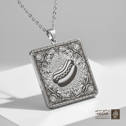 گردنبند طرح ساندویچ هات‌داگ گرافیکی (حکاکی لیزری فایبر، مدل قاب مربع) کد 501885