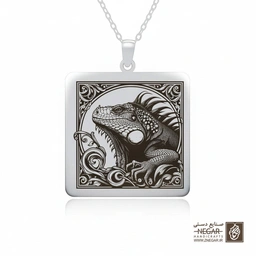 گردنبند طرح ایگوانا (Iguana) در قاب (حکاکی لیزری فایبر، مدل قاب مربع) کد 501937