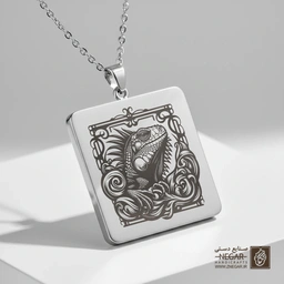 گردنبند طرح پرتره ایگوانا (حکاکی لیزری فایبر، مدل قاب مربع) کد 501938