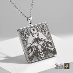 گردنبند طرح زره آیرون من (حکاکی لیزری فایبر، مدل قاب مربع) کد 501965