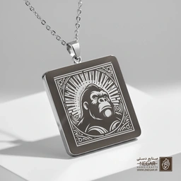 گردنبند طرح کینگ کونگ و خورشید (حکاکی لیزری فایبر، مدل قاب مربع) کد 502053