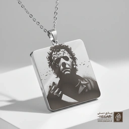 گردنبند طرح چهره لترفیس (Leatherface) (حکاکی لیزری فایبر، مدل قاب مربع) کد 502095