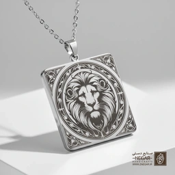 گردنبند طرح شیر پادشاه در قاب دایره (حکاکی لیزری فایبر، مدل قاب مربع) کد 502099