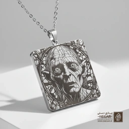گردنبند طرح چهره گالوم (Smeagol) (حکاکی لیزری فایبر، مدل قاب مربع) کد 502113