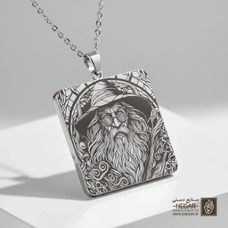 گردنبند طرح چهره گاندالف نورانی (حکاکی لیزری فایبر، مدل قاب مربع) کد 502128