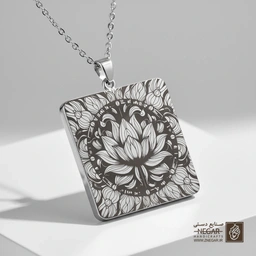 گردنبند طرح گل لوتوس (Lotus Flower) (حکاکی لیزری فایبر، مدل قاب مربع) کد 502155