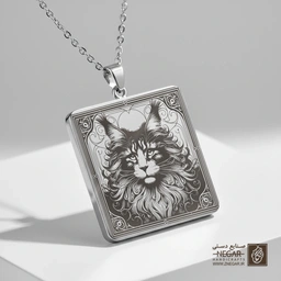گردنبند طرح گربه نژاد مین کون (Maine Coon) (حکاکی لیزری فایبر، مدل قاب مربع) کد 502165