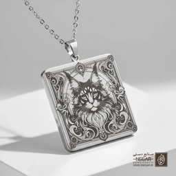 گردنبند طرح چهره گربه مین کون فانتزی (حکاکی لیزری فایبر، مدل قاب مربع) کد 502167