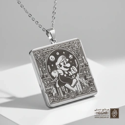 گردنبند طرح ماریو در حال دویدن (حکاکی لیزری فایبر، مدل قاب مربع) کد 502188