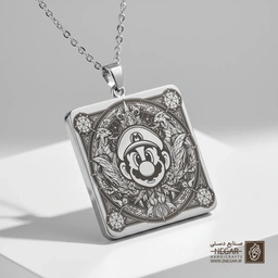 گردنبند طرح لوگوی ماریو در قاب هنری (حکاکی لیزری فایبر، مدل قاب مربع) کد 502197