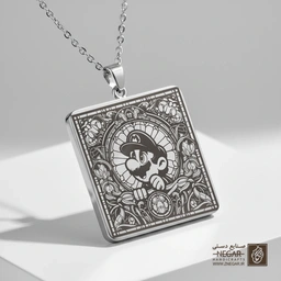 گردنبند طرح ماریو در دنیای زیرزمین (حکاکی لیزری فایبر، مدل قاب مربع) کد 502199
