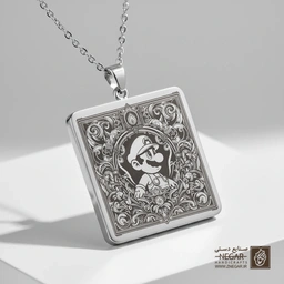 گردنبند طرح ماریو در قاب گل‌گلی (حکاکی لیزری فایبر، مدل قاب مربع) کد 502204