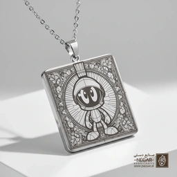 گردنبند طرح مروین مریخی (Marvin) (حکاکی لیزری فایبر، مدل قاب مربع) کد 502228