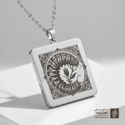 گردنبند طرح انتزاعی کرم ابریشم (حکاکی لیزری فایبر، مدل قاب مربع) کد 502356