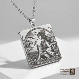 گردنبند طرح مولان در غروب چین (حکاکی لیزری فایبر، مدل قاب مربع) کد 502383