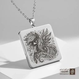 گردنبند طرح اسب تک‌شاخ (Pony) (حکاکی لیزری فایبر، مدل قاب مربع) کد 502404