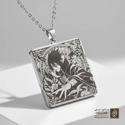 گردنبند طرح ساسوکه در حال اجرای تکنیک (حکاکی لیزری فایبر، مدل قاب مربع) کد 502416