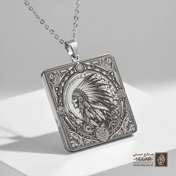 گردنبند طرح هنری بومی آمریکا (حکاکی لیزری فایبر، مدل قاب مربع) کد 502420