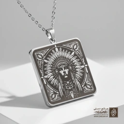گردنبند طرح بومی آمریکا هنری (حکاکی لیزری فایبر، مدل قاب مربع) کد 502422