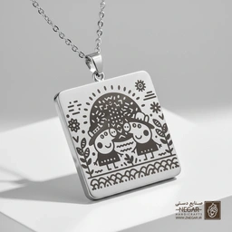 گردنبند طرح پپا پیگ - پیکنیک (حکاکی لیزری فایبر، مدل قاب مربع) کد 502593