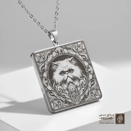 گردنبند طرح گربه پرشین - قاب تزئینی (حکاکی لیزری فایبر، مدل قاب مربع) کد 502598