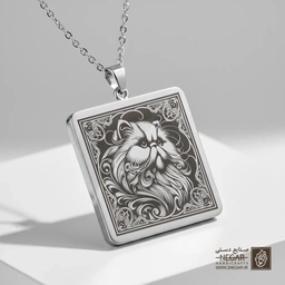 گردنبند طرح گربه پرشین - فانتزی (حکاکی لیزری فایبر، مدل قاب مربع) کد 502600