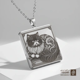 گردنبند طرح گربه پرشین - نشسته (حکاکی لیزری فایبر، مدل قاب مربع) کد 502601