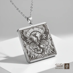 گردنبند طرح ققنوس کلاسیک (حکاکی لیزری فایبر، مدل قاب مربع) کد 502623
