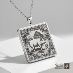 گردنبند طرح خوک نشسته (حکاکی لیزری فایبر، مدل قاب مربع) کد 502631