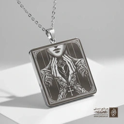 گردنبند طرح دست‌های دعاخوان - قاب کلاسیک (حکاکی لیزری فایبر، مدل قاب مربع) کد 502724